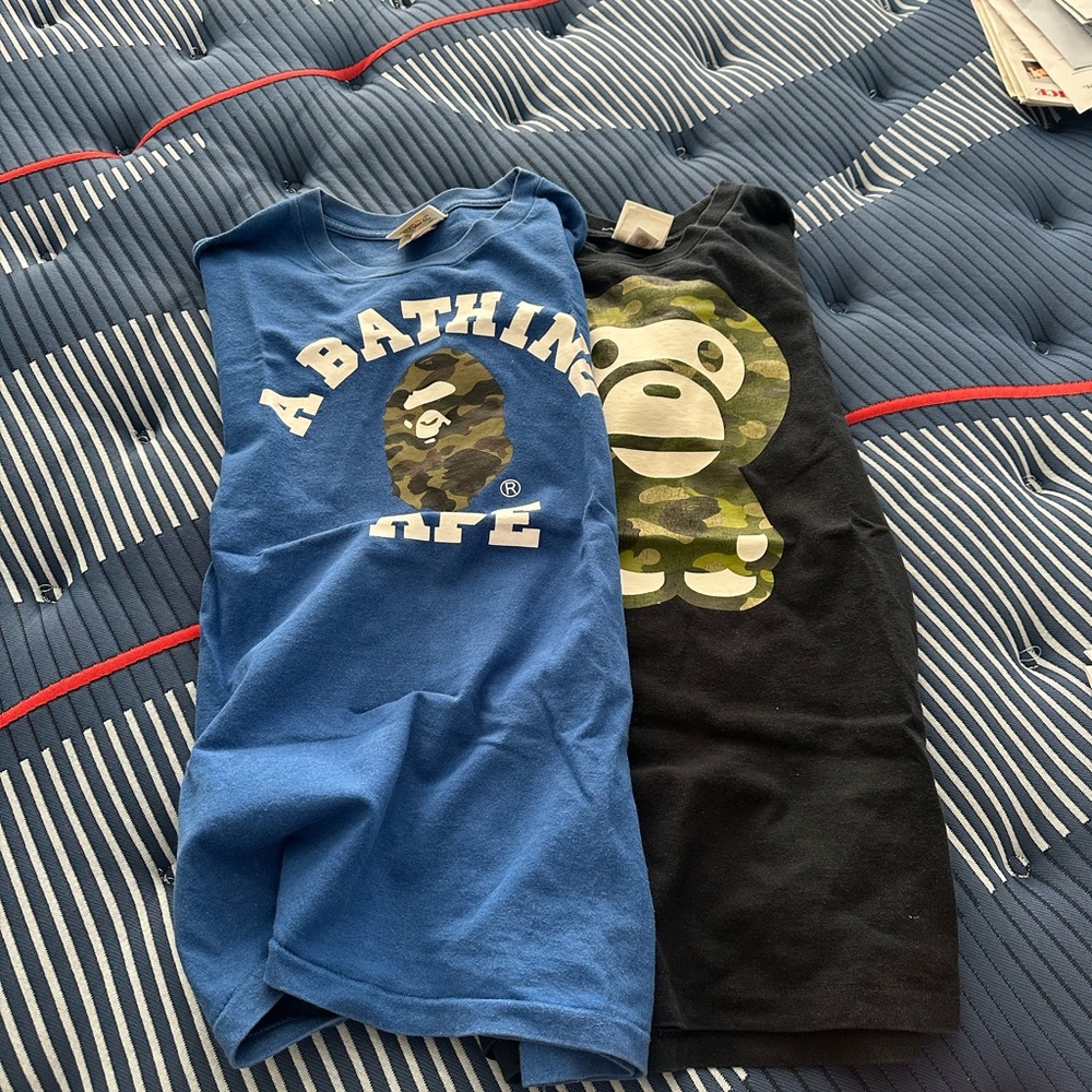 A Bathing Ape Blue and Black Graphic T camo